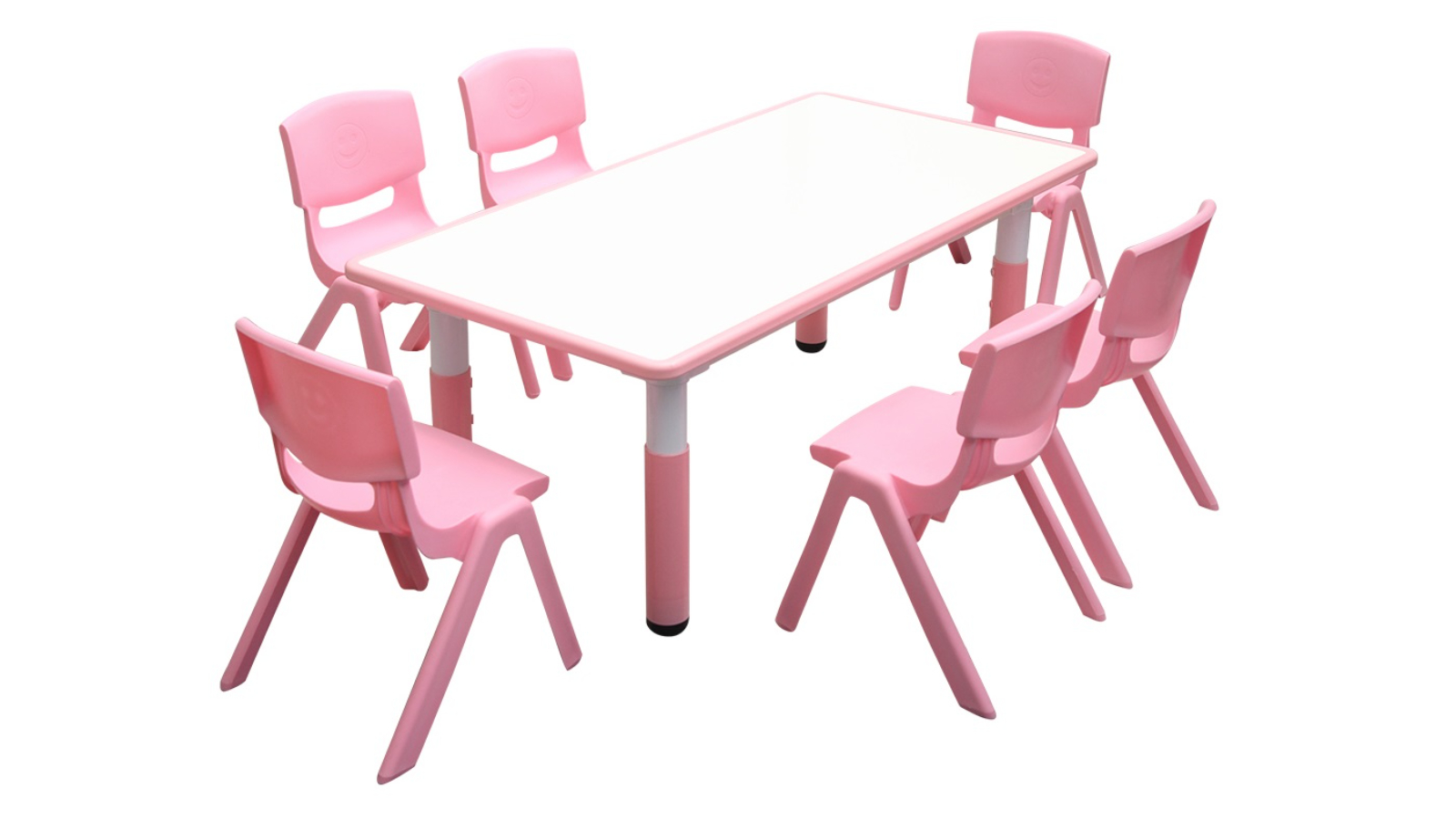 HelloDeal 120 x 60cm Kids Whiteboard Drawing Activity Table and 6 Chair Set - Pink