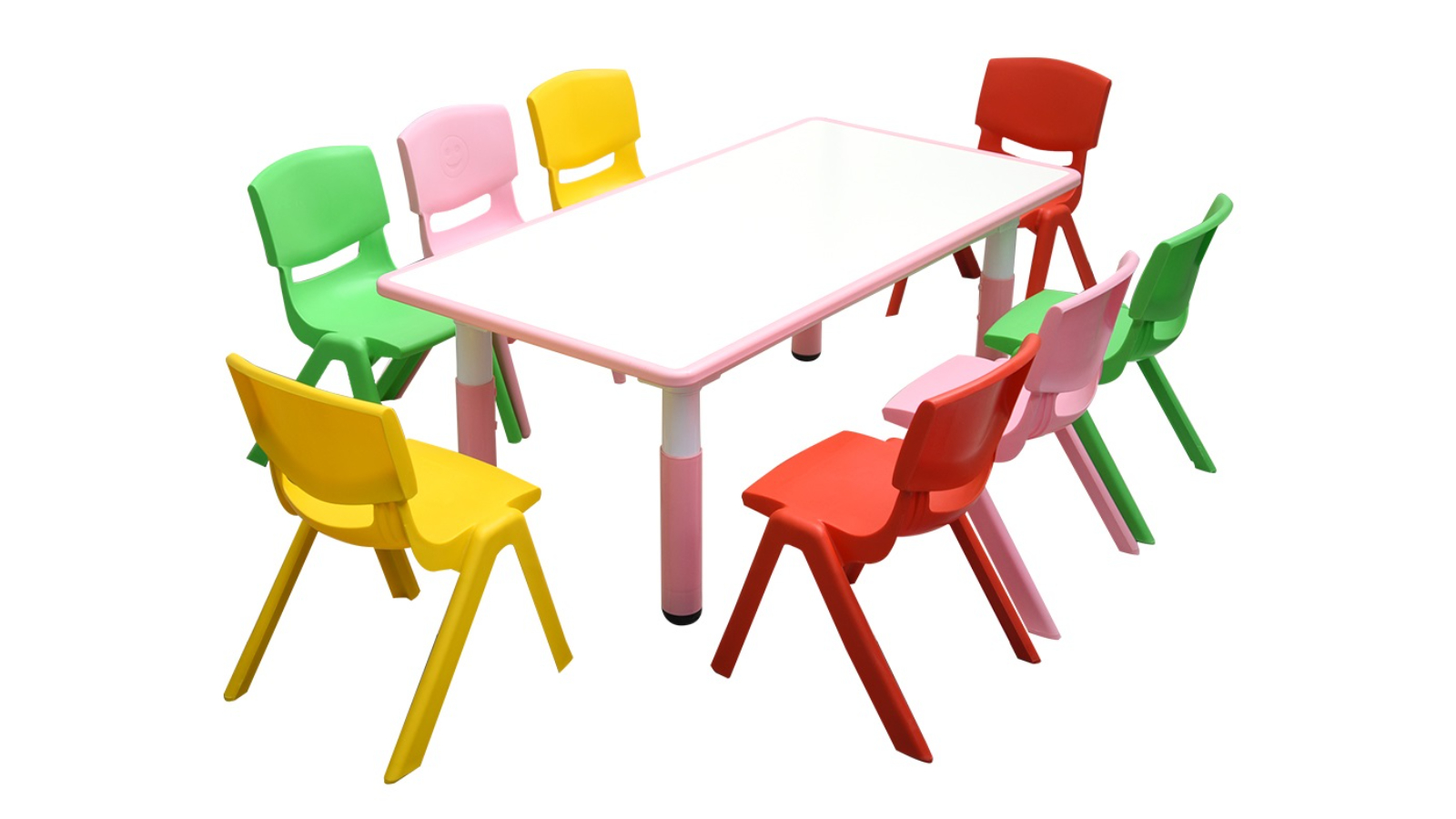 HelloDeal 120 x 60cm Kids Whiteboard Drawing Activity Table and 8 Mixed Chair Set - Pink
