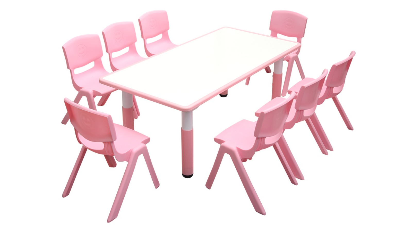 HelloDeal 120 x 60cm Kids Whiteboard Drawing Activity Table and 8 Chair Set - Pink