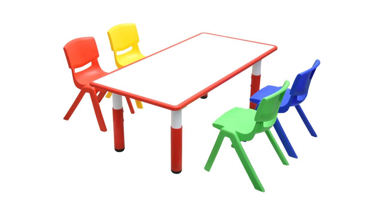 HelloDeal 120 x 60cm Kids Whiteboard Drawing Activity Table and 4 Mixed Chair Set - Red