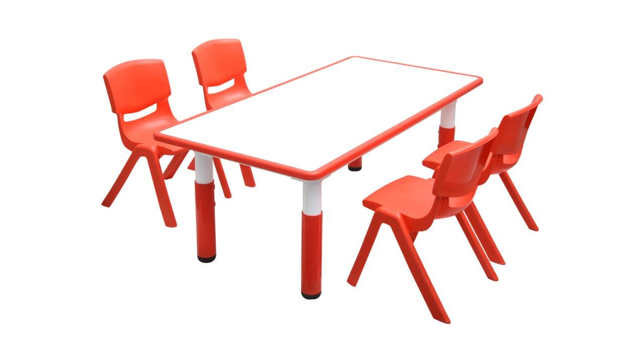 HelloDeal 120 x 60cm Kids Whiteboard Drawing Activity Table and 4 Chair Set - Red
