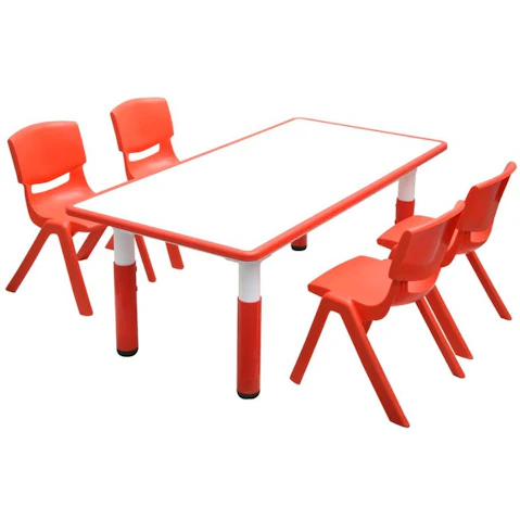 HelloDeal 120 x 60cm Kids Whiteboard Drawing Activity Table and 4 Chair Set - Red