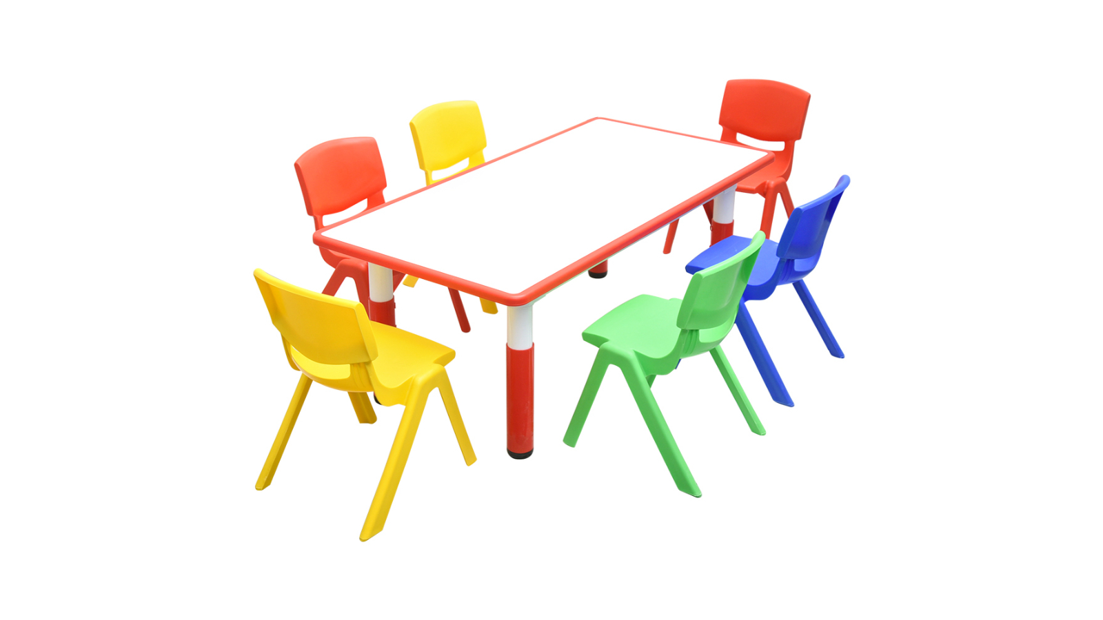 HelloDeal 120 x 60cm Kids Whiteboard Drawing Activity Table and 6 Mixed Chair Set - Red
