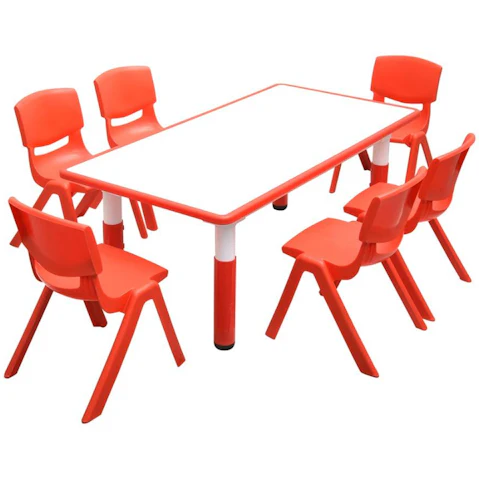 HelloDeal 120 x 60cm Kids Whiteboard Drawing Activity Table and 6 Chair Set - Red