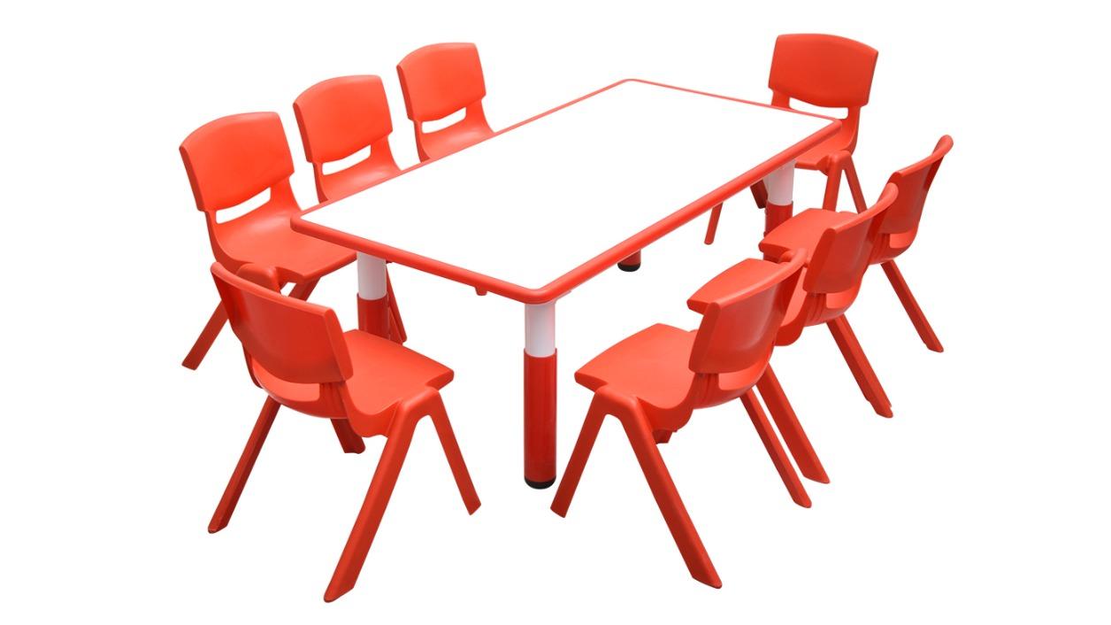 HelloDeal 120 x 60cm Kids Whiteboard Drawing Activity Table and 8 Chairs Set - Red