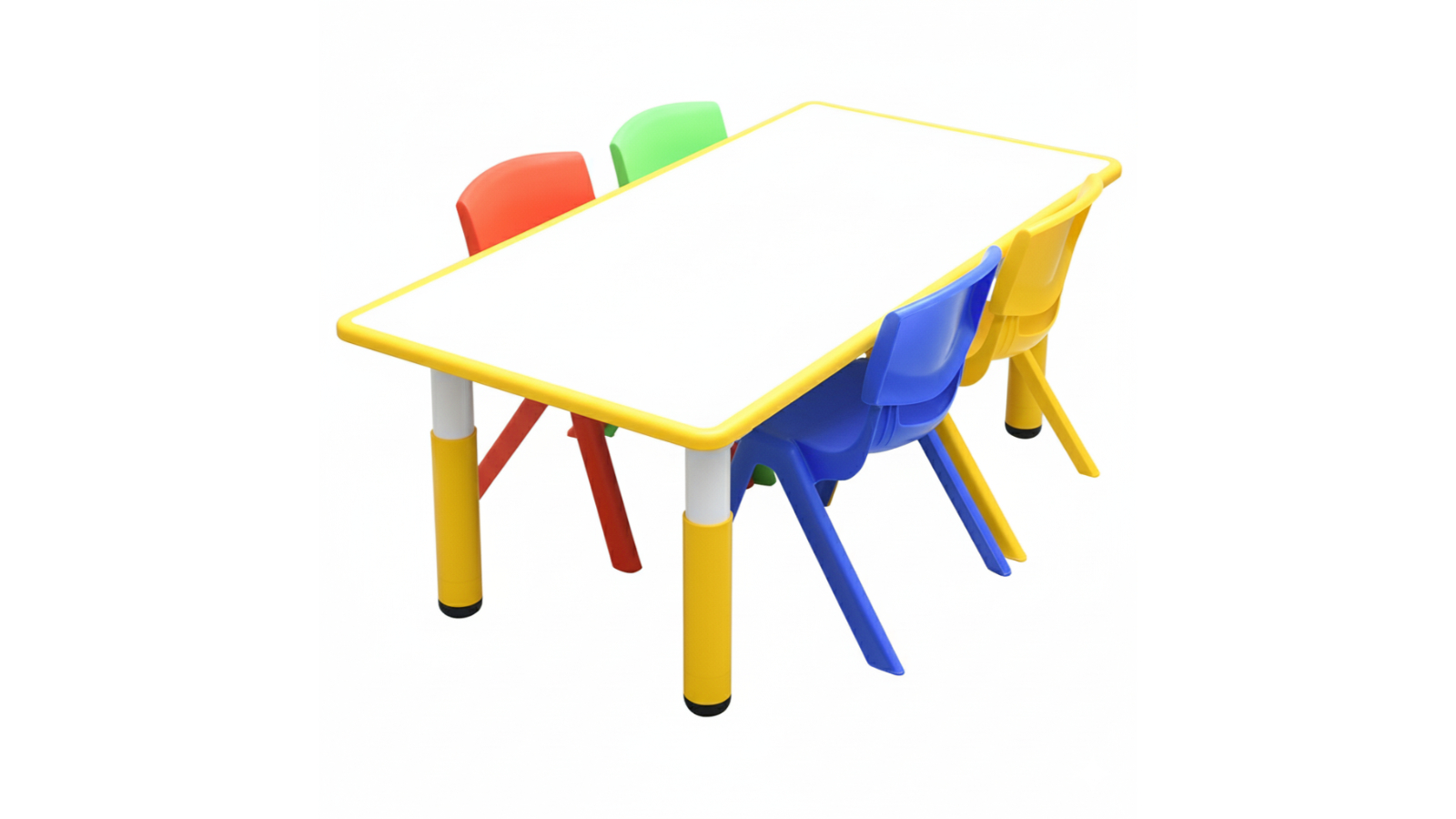 Hello Deals Kids Yellow Whiteboard Drawing Table and 4 Mixed Colour Chair Set - 120 x 60cm