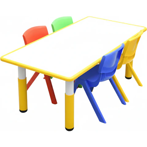 Hello Deals Kids Yellow Whiteboard Drawing Table and 4 Mixed Colour Chair Set - 120 x 60cm
