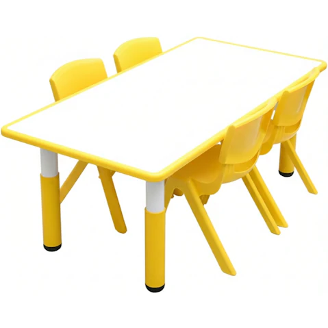 Hello Deals Kids Yellow Whiteboard Drawing Table and 4 Chair Set - 120 x 60cm