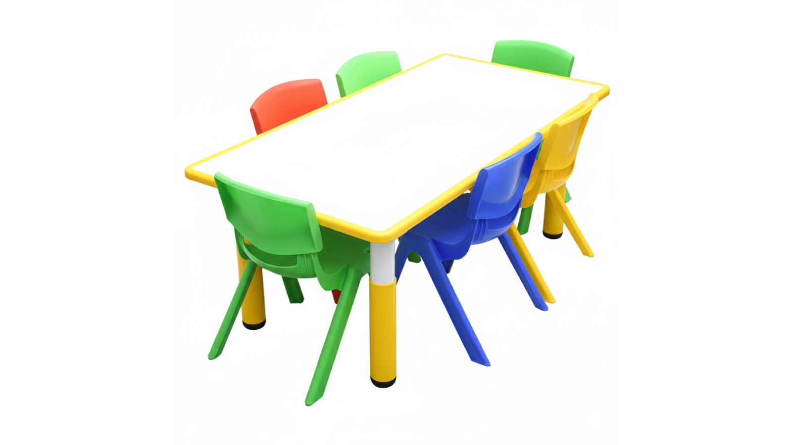 Hello Deals Kids Yellow Whiteboard Drawing Table and 6 Mixed Colour Chair Set - 120 x 60cm