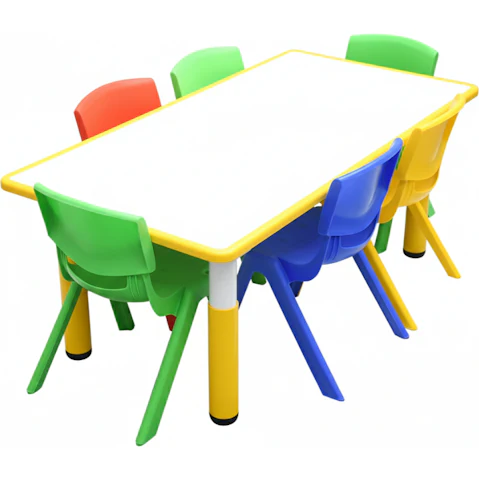 Hello Deals Kids Yellow Whiteboard Drawing Table and 6 Mixed Colour Chair Set - 120 x 60cm