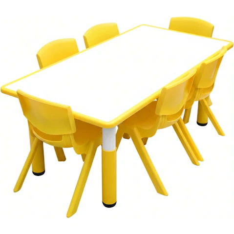 Hello Deals Kids Yellow Whiteboard Drawing Table and 6 Chair Set - 120 x 60cm