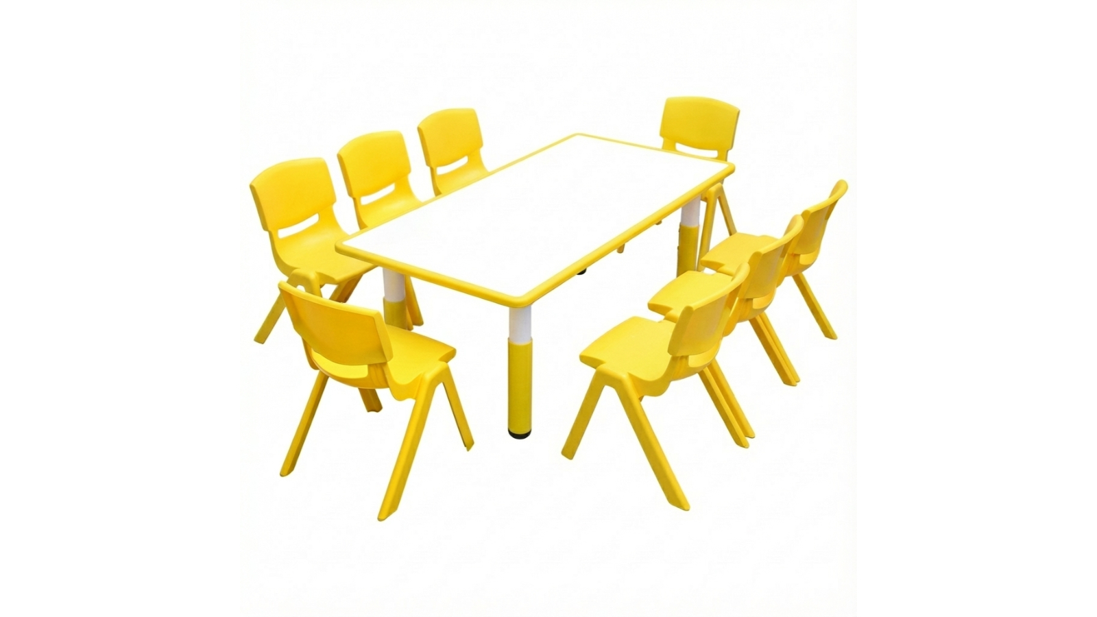 Hello Deals Kids Yellow Whiteboard Drawing Table and 8 Chair Set - 120 x 60cm