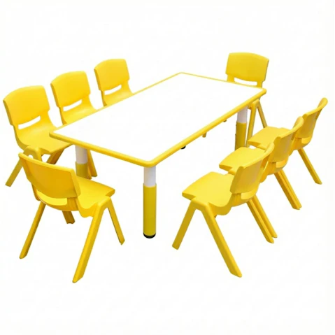 Hello Deals Kids Yellow Whiteboard Drawing Table and 8 Chair Set - 120 x 60cm