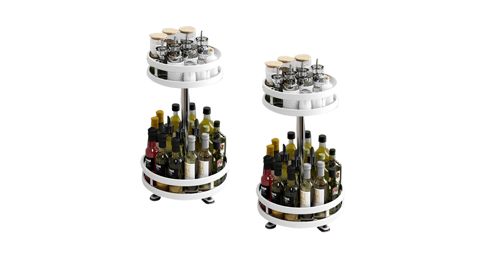 SOGA 2x 2 Tier Steel White Round Rotating Multi-Function Spice Organiser