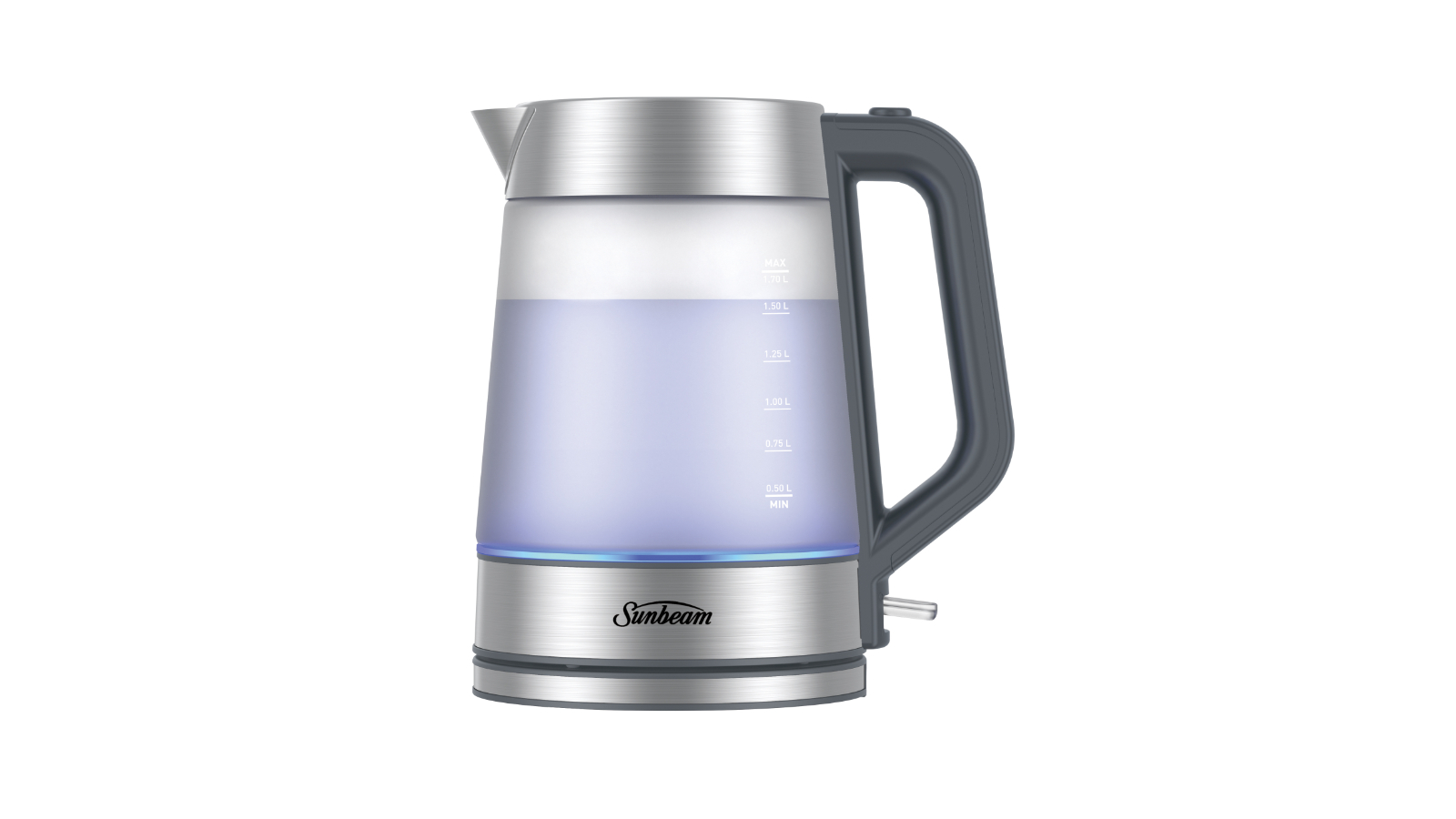 Sunbeam 1.7L Morning Frost Glass Kettle - Silver and Black