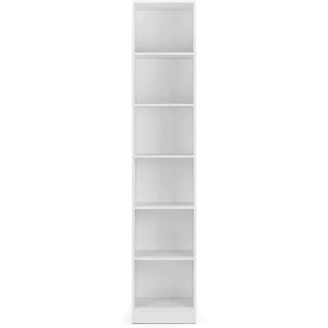 Design Square 6-Tier Keto Modern Wooden Bookcase Display Narrow - White