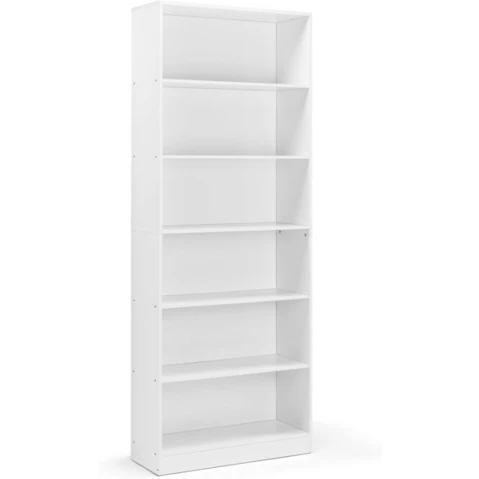 Design Square 6-Tier Keto Modern Wooden Bookcase Display Shelf Wide - White
