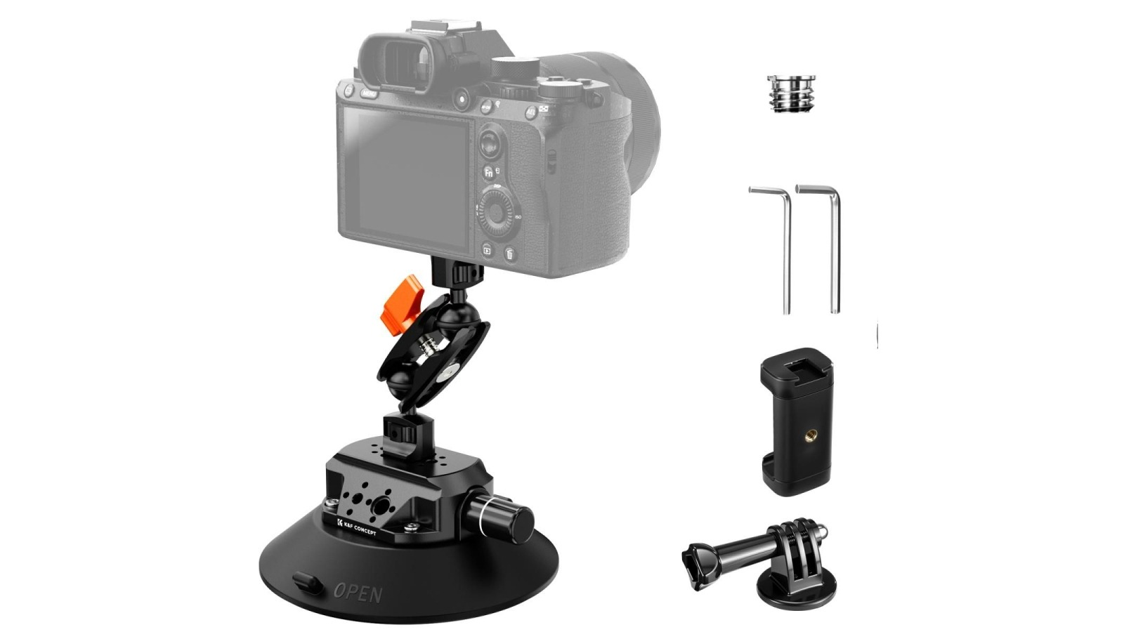 K and F Concept 6-inch Suction Cup Camera Mount with Magic Arm
