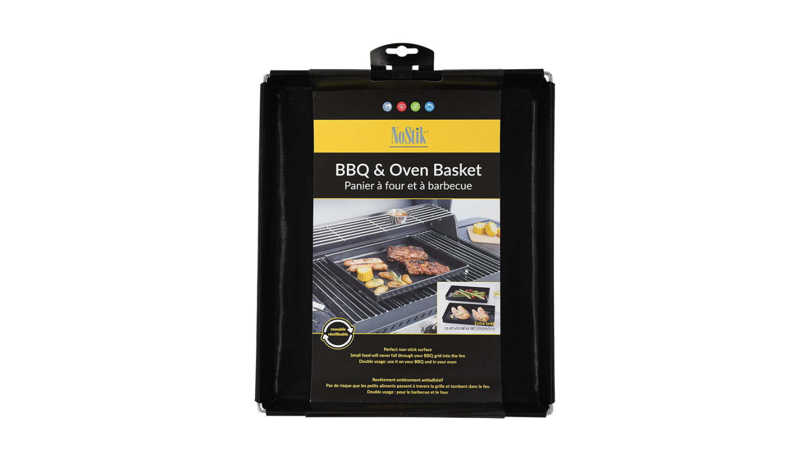 Nostik Black Reusable Non-Stick BBQ and Oven Basket Tray - 34 x 29cm