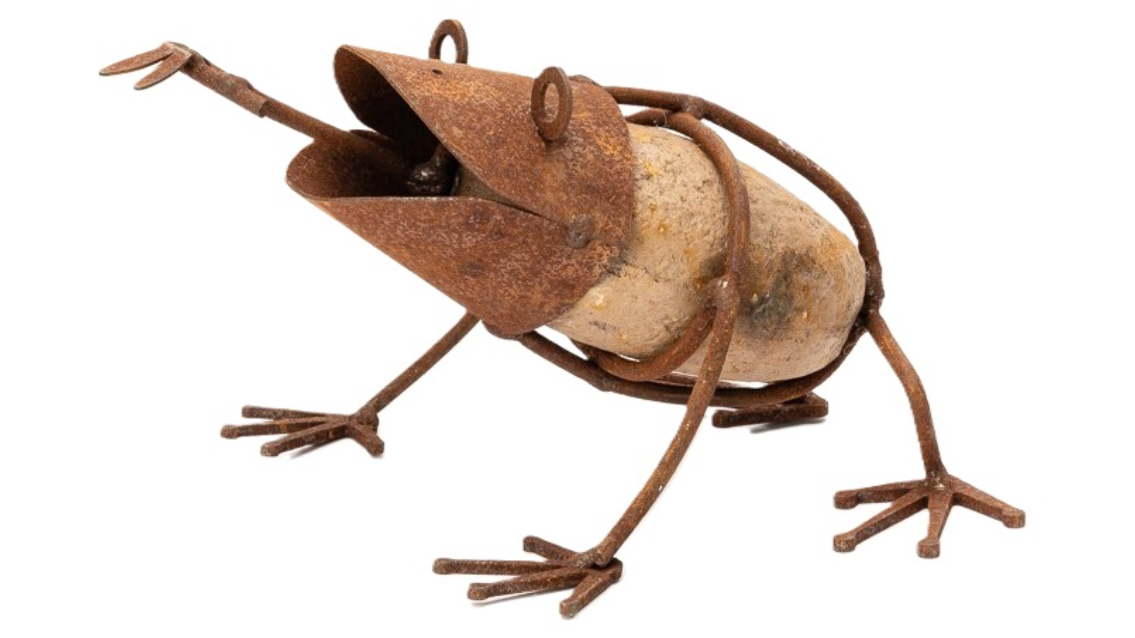 A.Fresco Garden Rust Metal 20cm Frog with Fly Outdoor Ornament - Brown