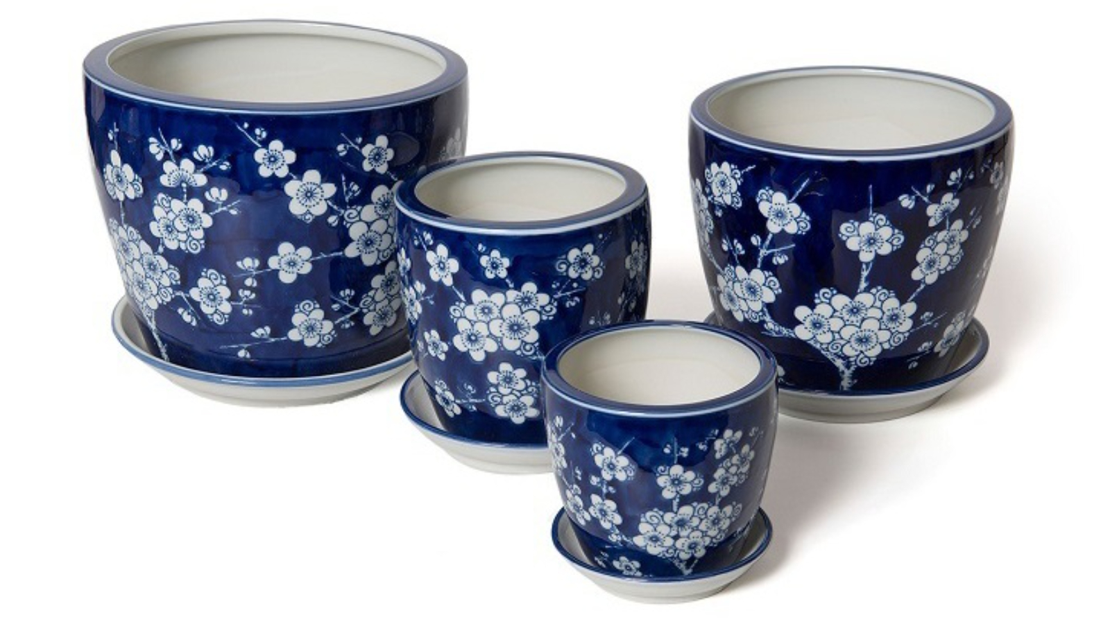 A.Fresco 4 Piece Ceramic Tall Pot Planter with Saucer Plant Holder - Dark Blue