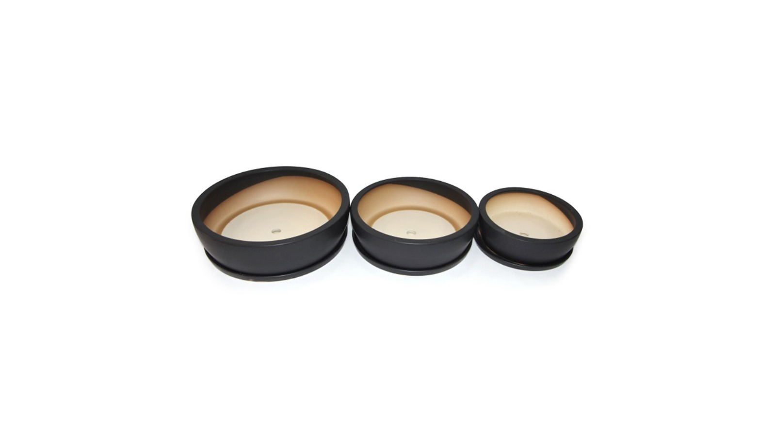 A.Fresco 3 Piece Ceramic Low Pot Planter with Saucer - Matte Black