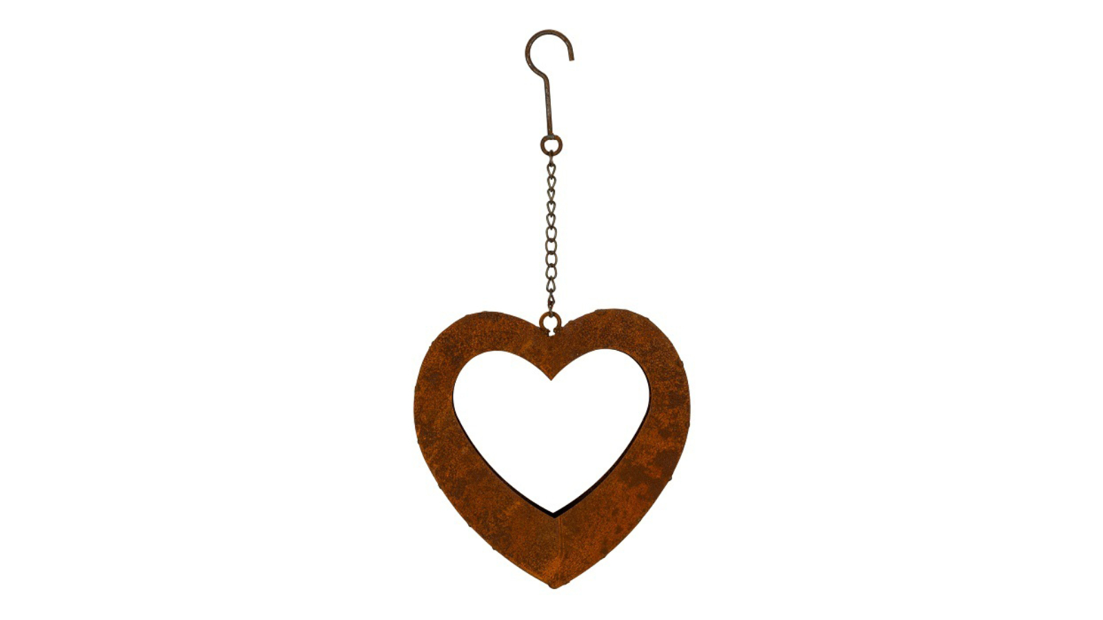 A.Fresco 28cm Hanging Rust Metal Heart Planter with Chain - Brown