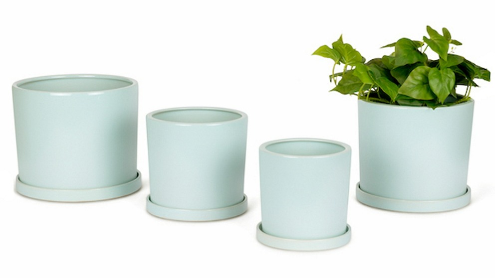 4 Pack Cylindrical Pot Planter Set with Saucer - Light Blue