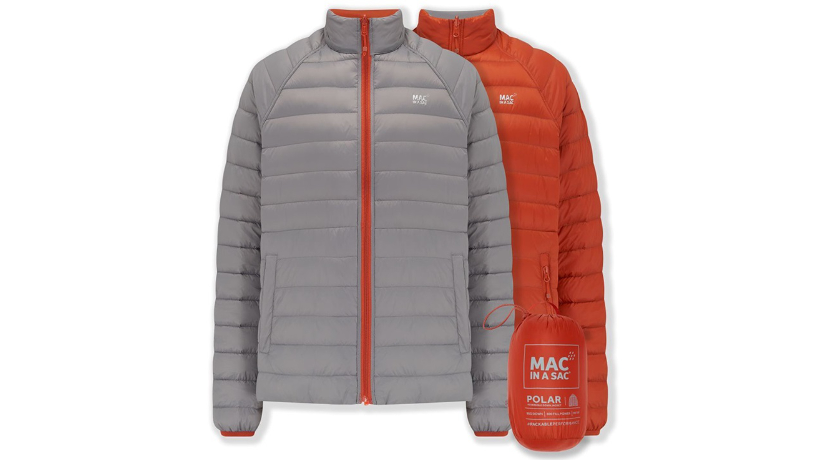 Mac in a Sac Orange/Grey Packable Adult Mens Polar Down Reversible Jacket - XX-Large