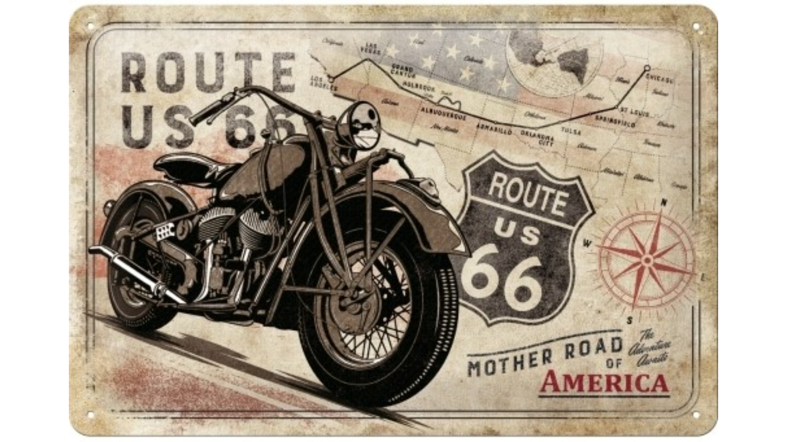 Nostalgic Art Route 66 Bike Map Hanging Metal Wall Decor 20 x 30cm ...