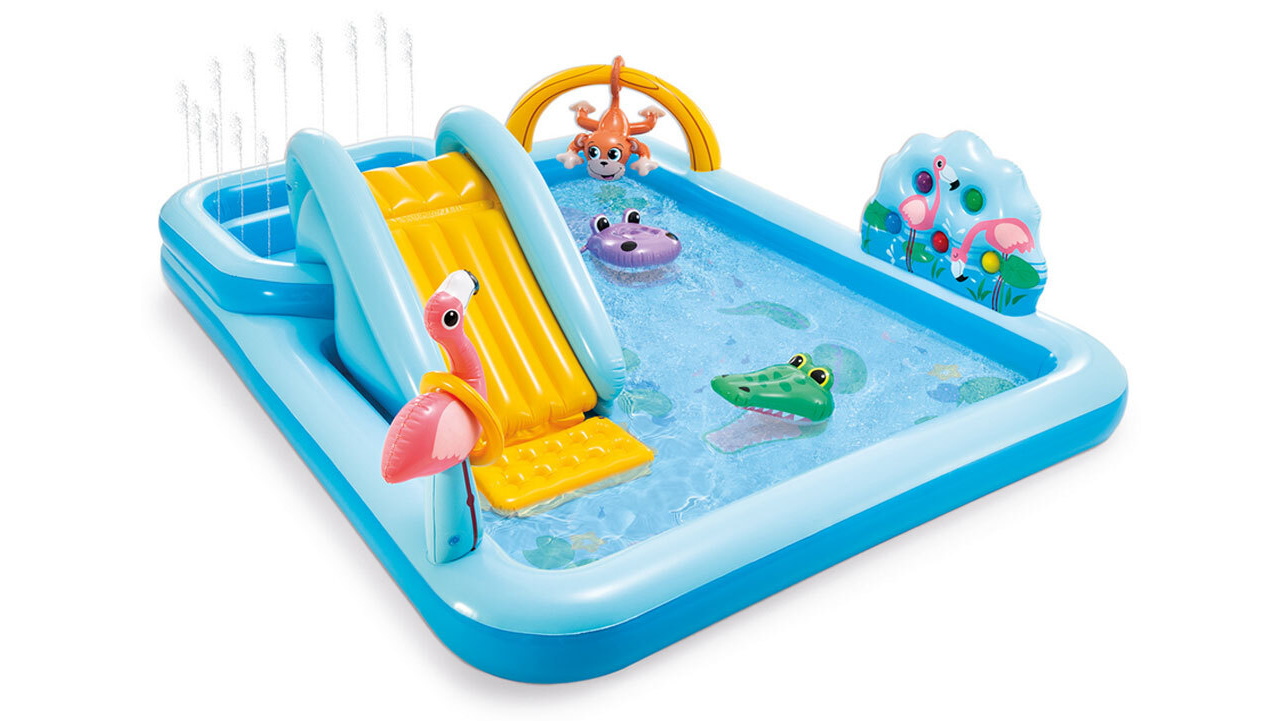 Intex 2.44m Rectangular Kids Jungle Inflatable Water Slide Pool