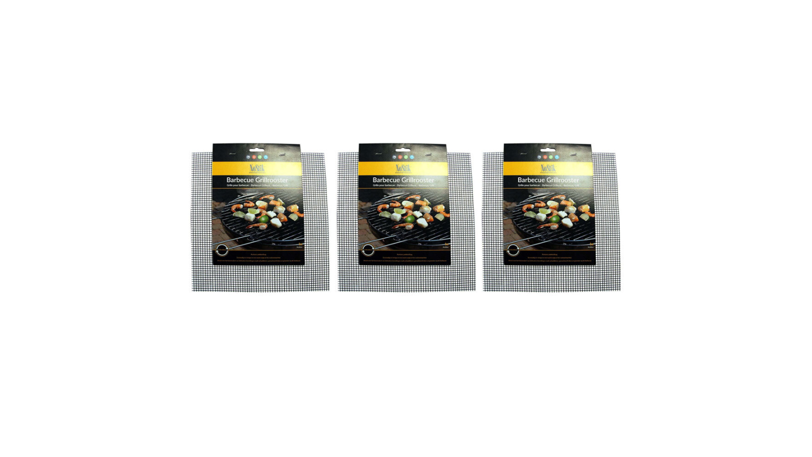 Nostik Pack of 3 Reusable Non-Stick BBQ Grill Mat Pads Rectangle - 32cm