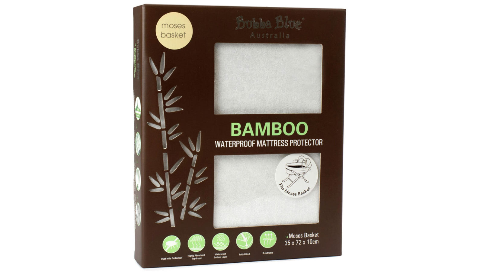 Bubba Blue Bamboo Waterproof Mattress Protector Fitted Cover for Moses Basket - White