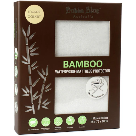 Bubba Blue Bamboo Waterproof Mattress Protector Fitted Cover for Moses Basket - White