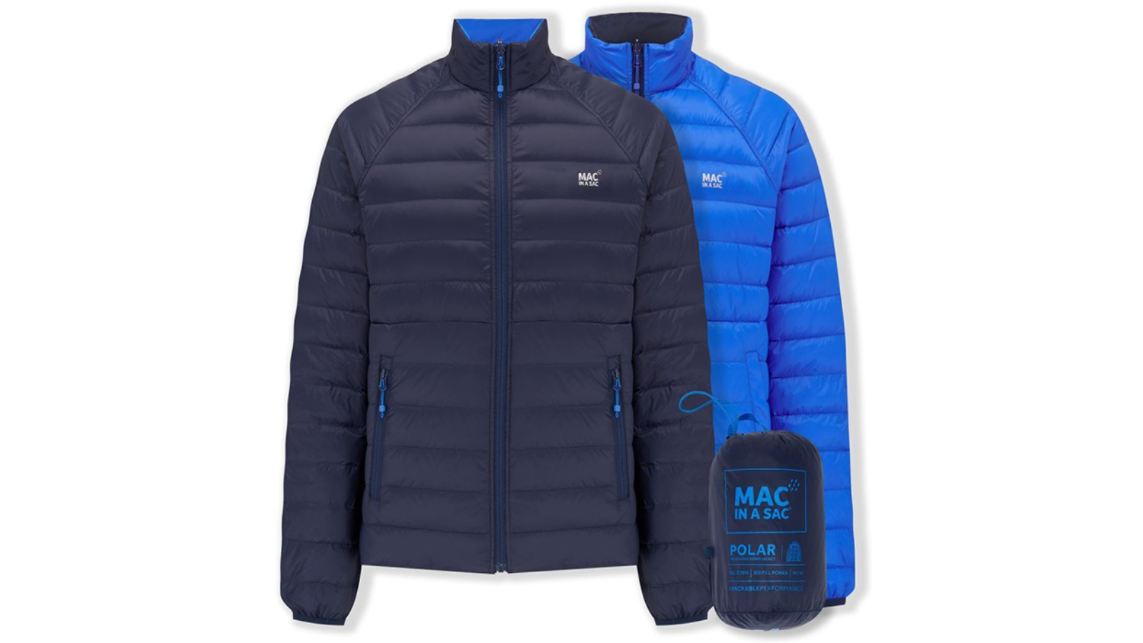 Mac in a Sac Navy/Saxe Packable Adult Mens Polar Duck Down Reversible Jacket - Large