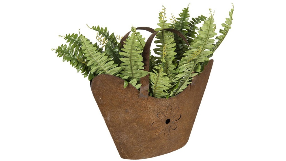 43cm Handbag-Shaped Metal Planter and Storage Holder - Brown
