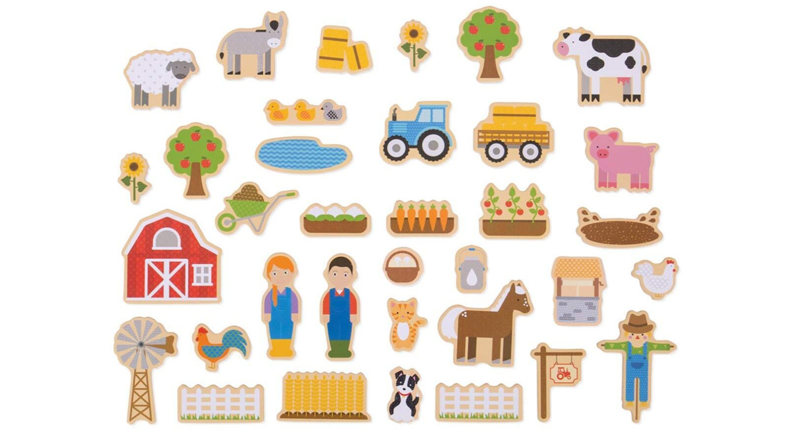 Bigjigs Toys 36 Piece Kids Farm Magnets with Wooden Tray - 3 year+