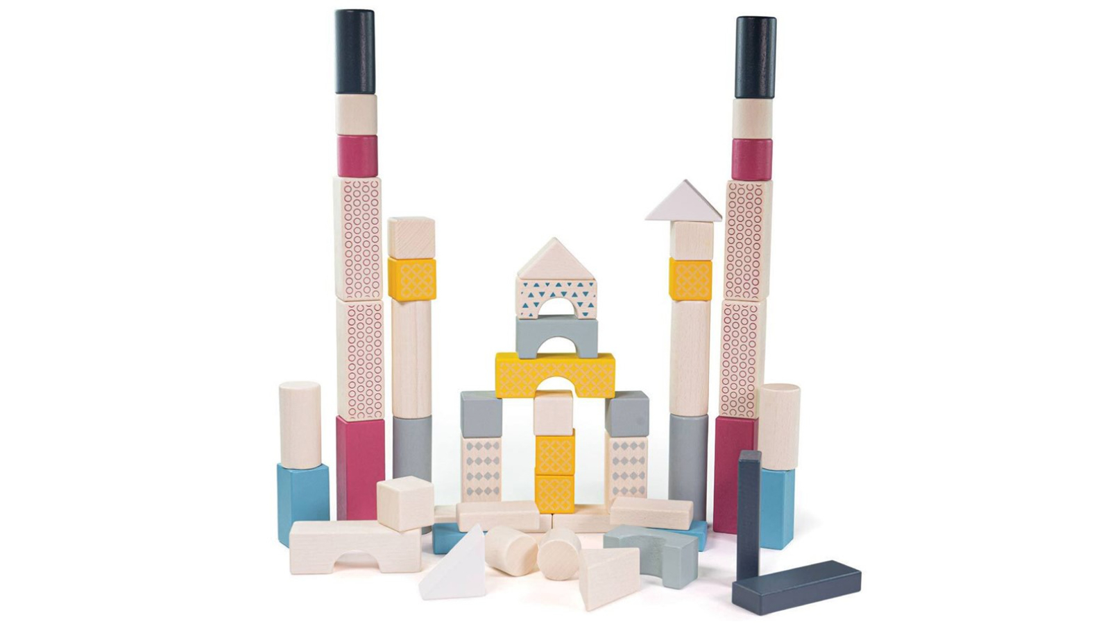 Bigjigs Toys 50 Piece Kids Wooden Drum of Blocks - 12 month+