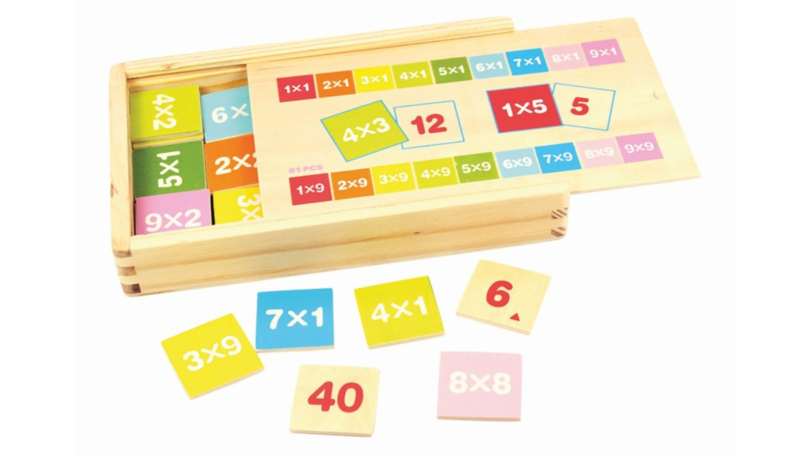 Bigjigs Toys 81 Piece Kids Wood Multiplication Table with Box - 3 year+