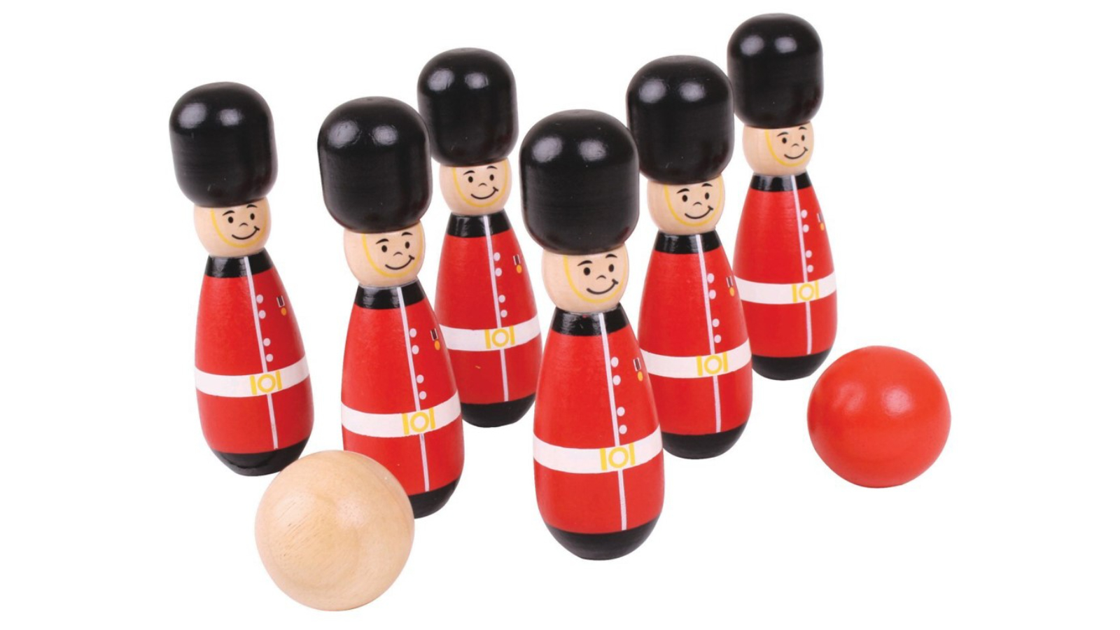 Bigjigs Toys 8 Pice Kids Guardsman Bowling Pins with Ball - 2 year+