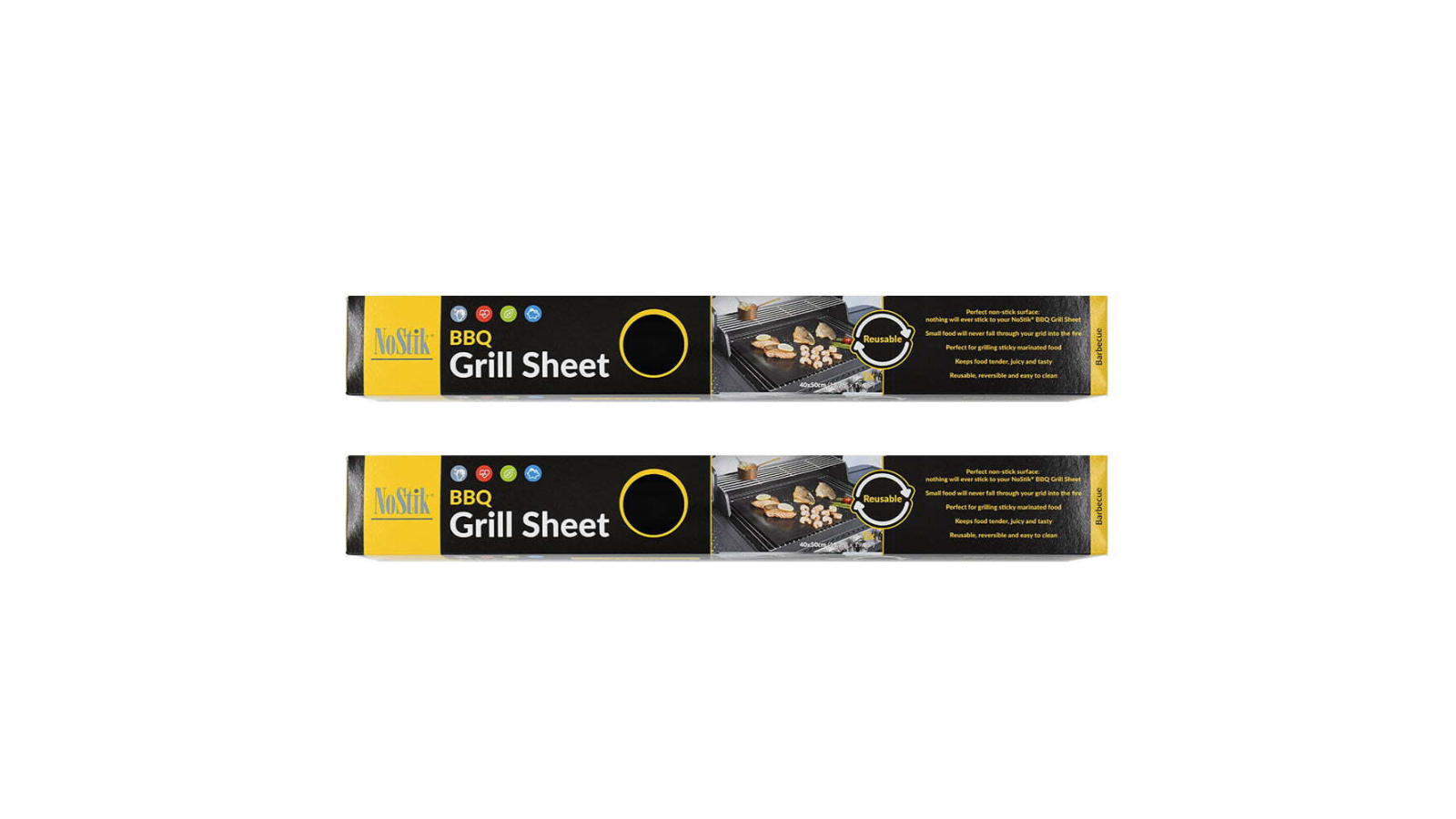 Nostik Pack of 2 Black Reusable Non-Stick BBQ Grill Liner Sheets - 40 x 50cm