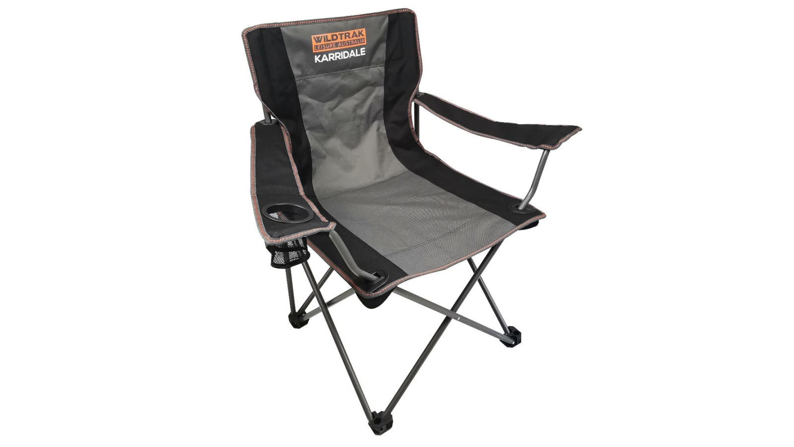 Wildtrak Karridale Outdoor Camp Chair 88cm Steel Frame with Mesh Cup Holder - Black