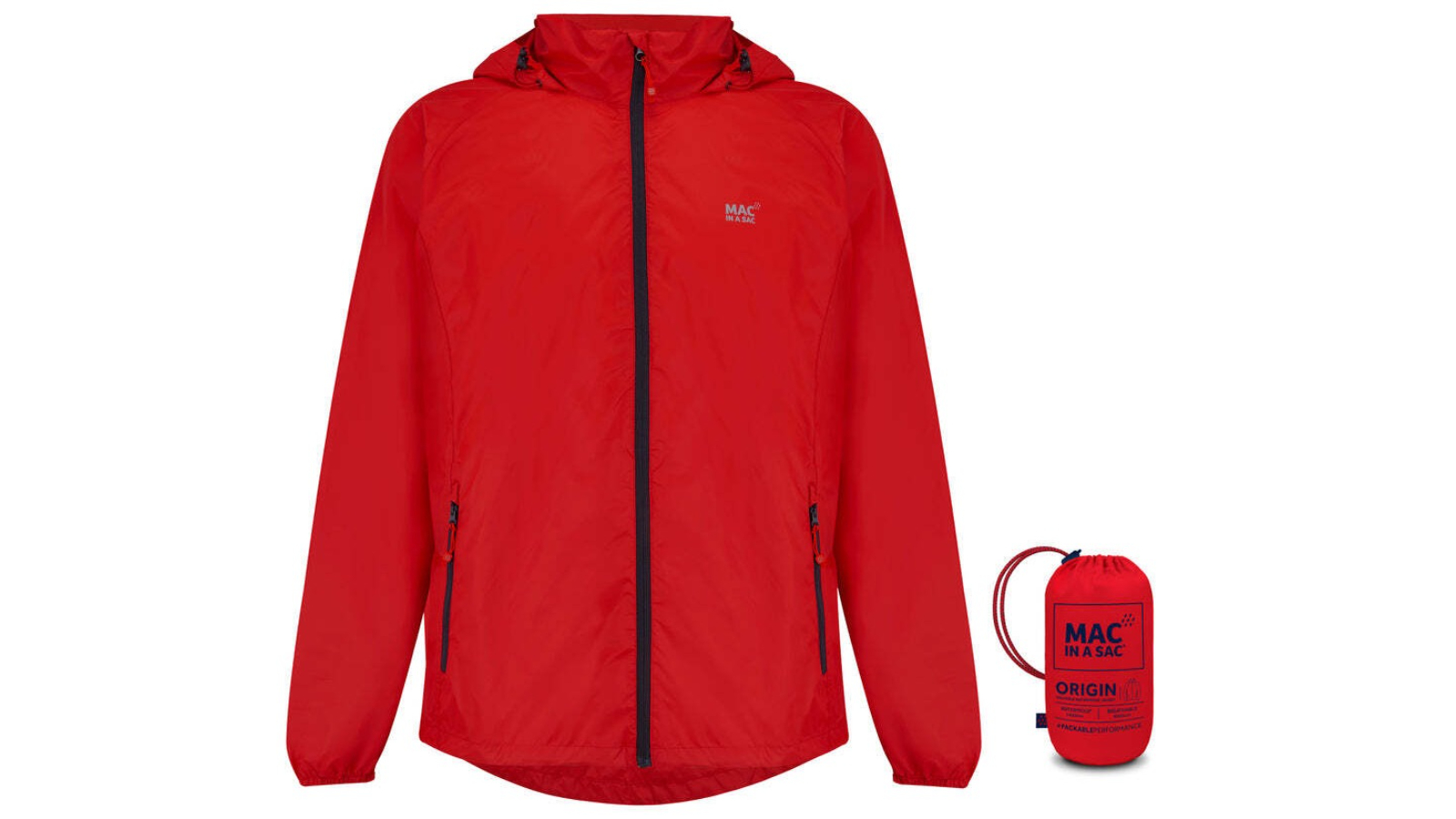 Mac in a Sac Red Packable Unisex Adults Waterproof Outerwear Zip Jacket - Large