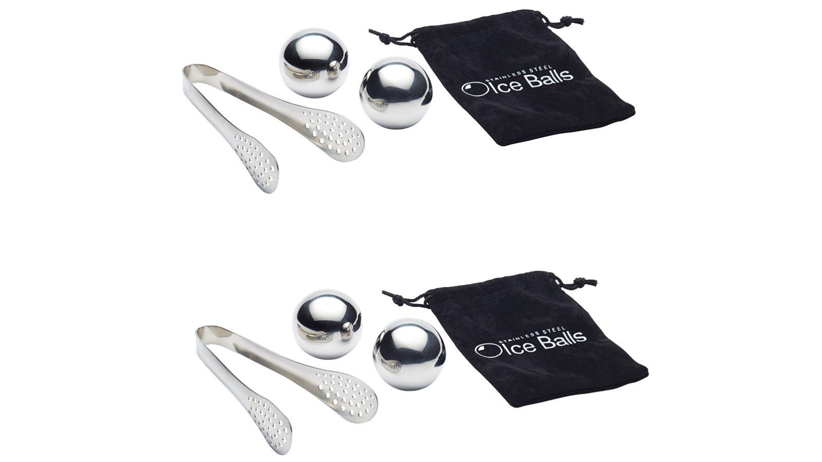 Barcraft 2 x 3 Piece Stainless Steel Ice Ball Set Bar Accessories with /Tong/Ball/Bag SLV