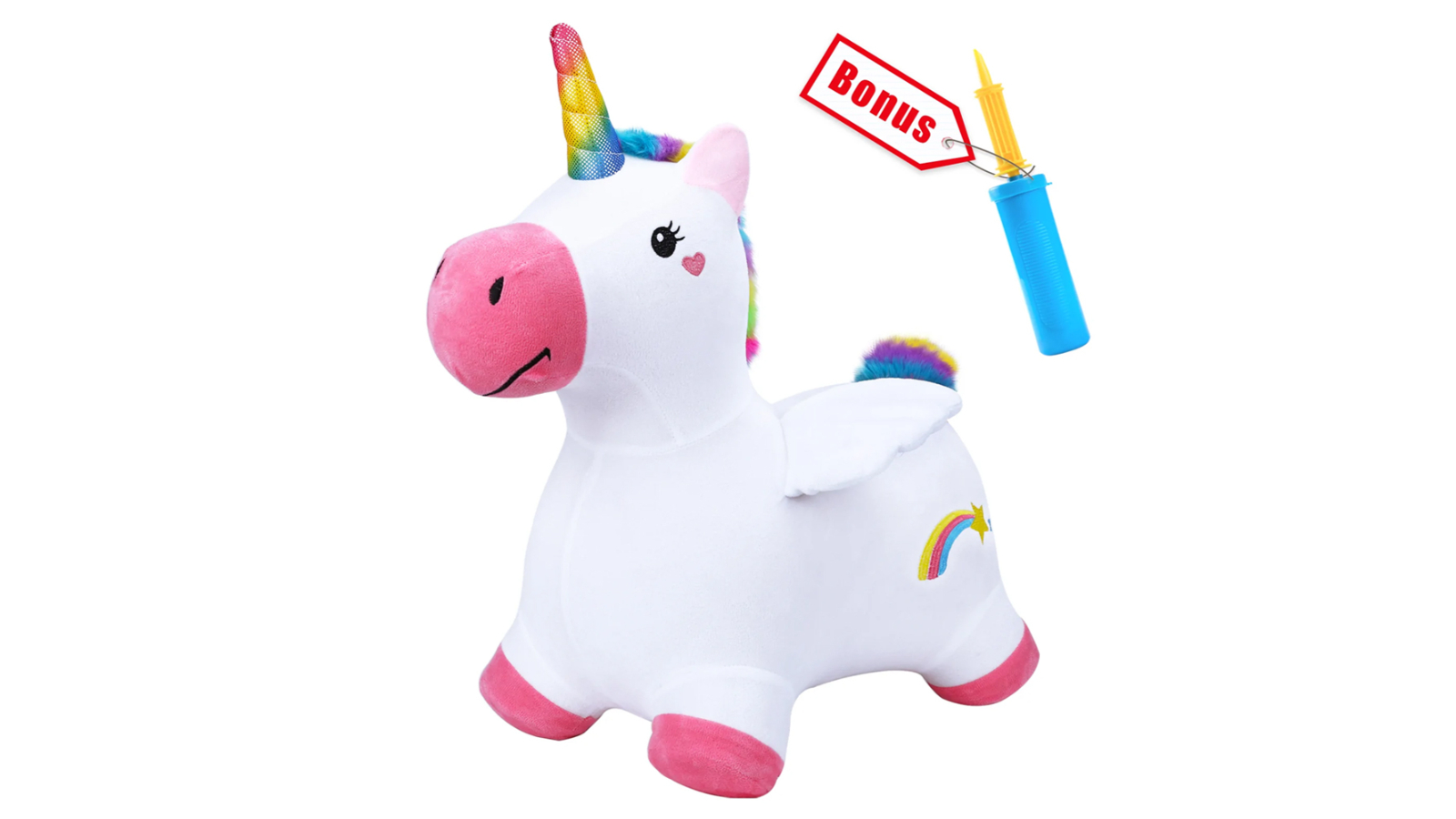 Bouncy Pals Inflatable Ride-On Plush Unicorn with Pump - 18 month