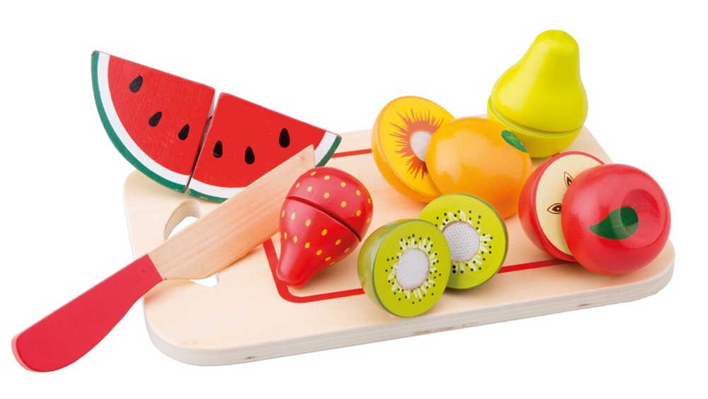 New Classic Toys 8-Piece Wooden Cutting Fruit Pretend Play Set