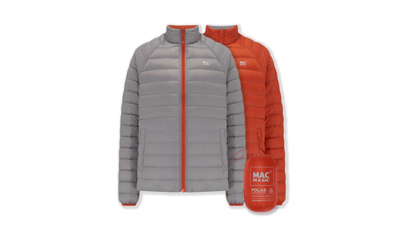 Mac in a Sac Adult Mens Polar Duck Down Orange/Grey Reversible Jacket - Large