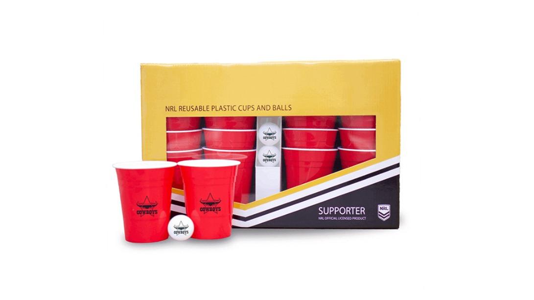NRL 23 Piece North Queensland Cowboys Beer Pong Party Game Reusable Cup/Ball - 473ml