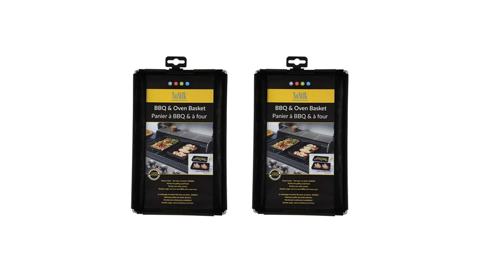 Nostik Pack of 2 Black Reusable Non-Stick BBQ and Oven Rectangle Basket Trays - 28cm