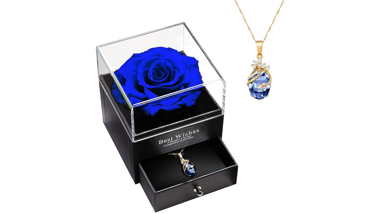 Pretty & Practical Gift for Valentines Day Eternal Rose with Necklace - Blue